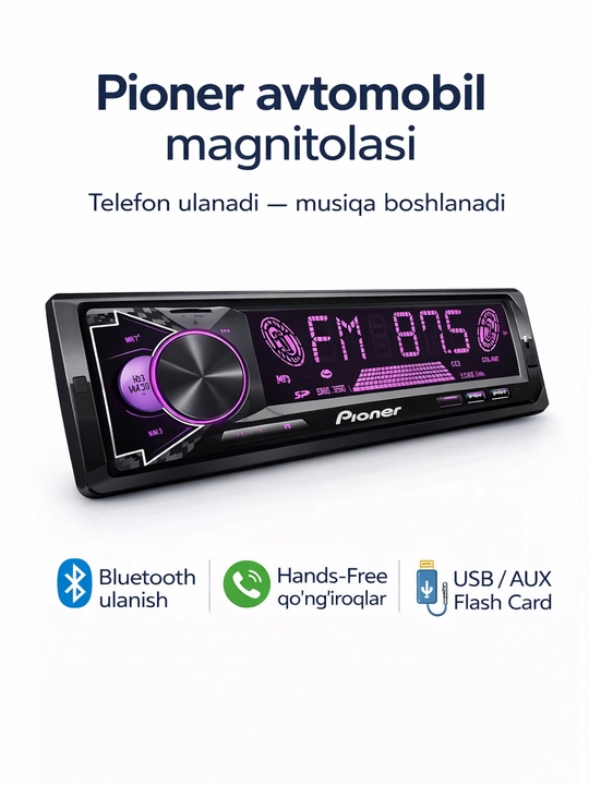 Avtomagnitafon Pioneer 2 pult Bluetooth, USB, AUX, FM radio magnitofon - 