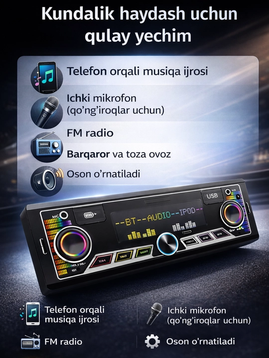 Avtomagnitafon Pioneer 2 pult Bluetooth, USB, AUX, FM radio magnitofon