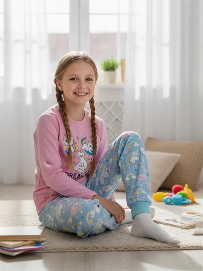 Пижама для девочек, комплект, хлопок — VENTO-BCH01-КОНФЕТН-128