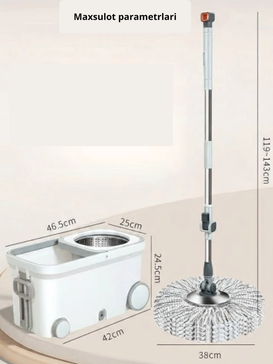 Spin Mop Turbo Smart chelak shvabra, mikrofiberli, aylanadigan, nam tozalash uchun
