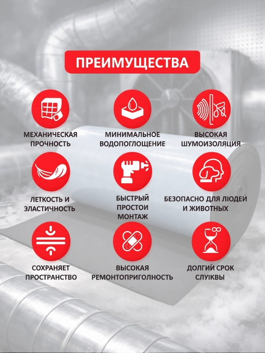 Шумоизоляция для вентиляции, самоклеящийся 1 м, 5 м, 10 м, 20 м, 30 м