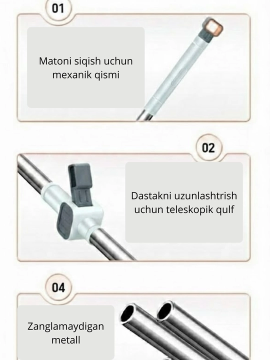Spin Mop Turbo Smart chelak shvabra, mikrofiberli, aylanadigan, nam tozalash uchun