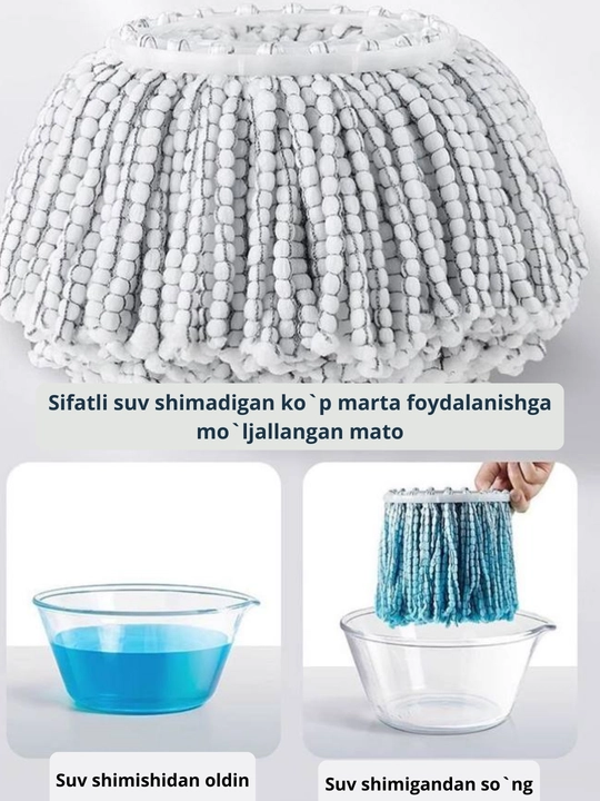 Spin Mop Turbo Smart chelak shvabra, mikrofiberli, aylanadigan, nam tozalash uchun