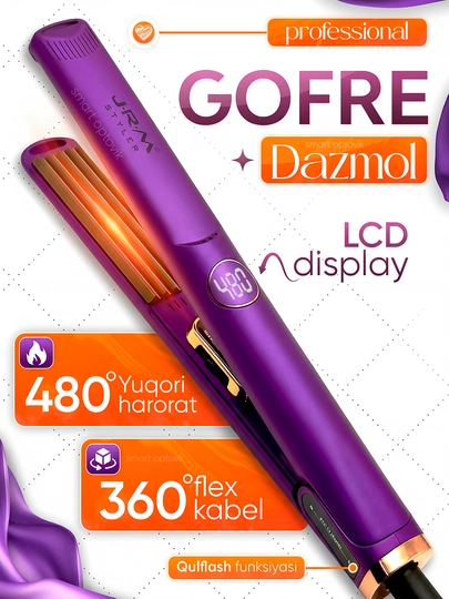 Плойка гофре JRM Styler, выпрямитель для волос с ЖК дисплеем — TEZKOR3-JRMGAFRE-АМЕТИС