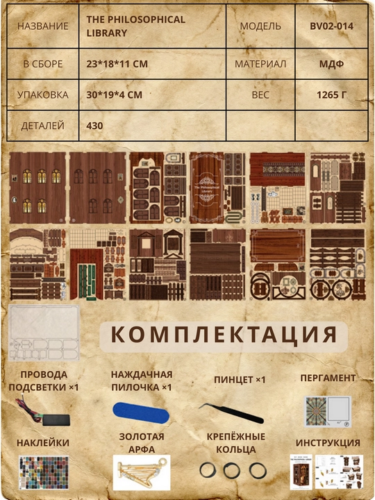 Румбокс Book Nook 3D Философская библиотека с подсветкой