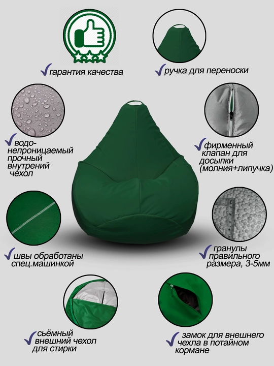 Ramkasiz kreslo meshok Beanbag, o'rta o'lchamli XXL, gabardindan