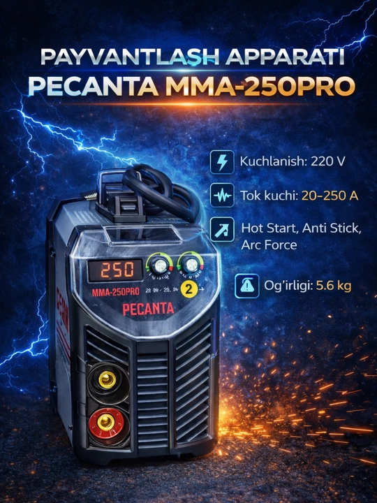 Resanta SAI-250 PRO inverter payvandlash apparati, MMA-250, 250A, 220V, svarka apparati - 