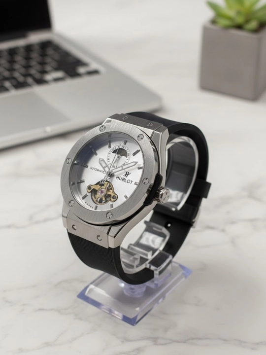 Hublot, erkaklar avtomatik mexanik soati, oq siferblat, kumushrang, suvga chidamli