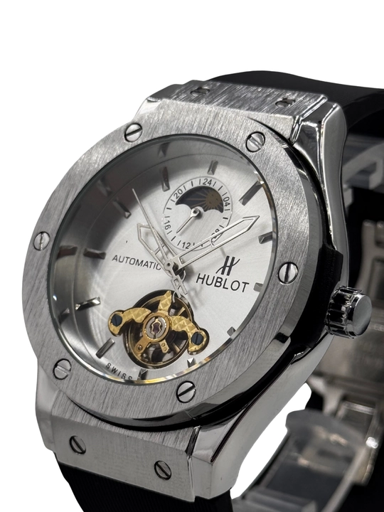 Hublot, erkaklar avtomatik mexanik soati, oq siferblat, kumushrang, suvga chidamli