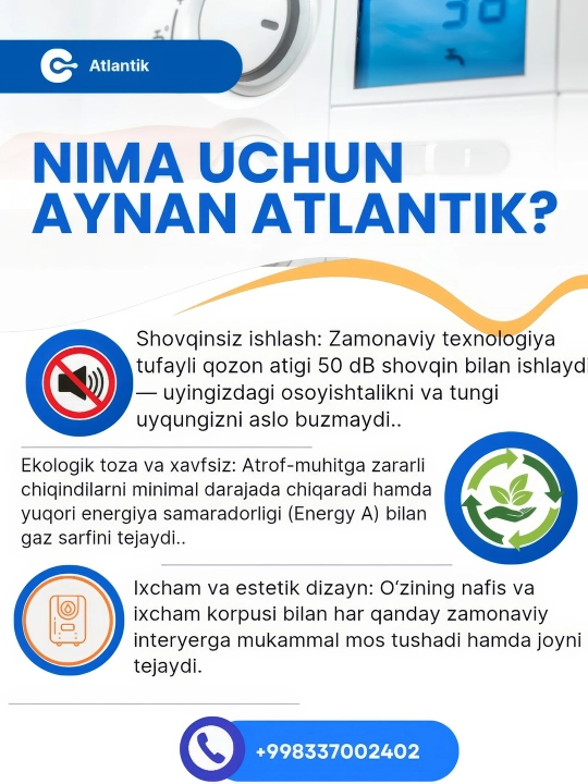 Gazli isitish qozoni Atlantik, ikki konturli, devorga o'rnatiladigan UM2332461