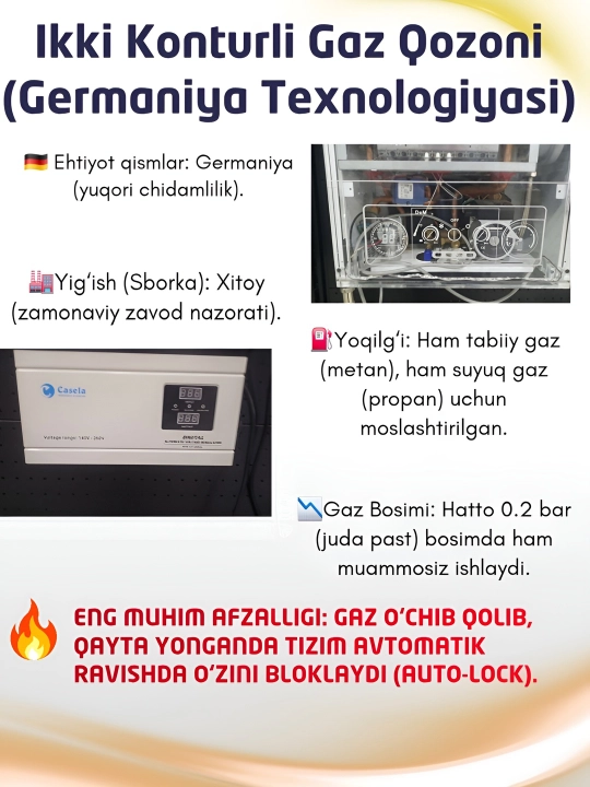 Gazli isitish qozoni Casela (16kW - 50kW), ikki konturli, devorga o'rnatiladigan UM2331982