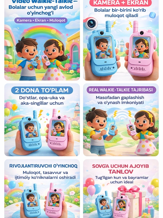 Bolalar uchun kamerali video ratsiya, 2 ta buyumdan iborat interaktiv o‘yinchoq-ratsiya