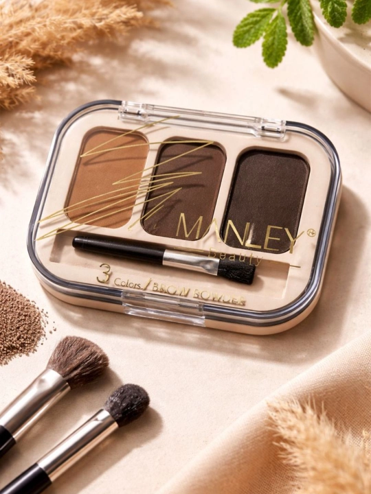 Водостойкая пудра для бровей, MANLEY Beauty Intense, палитра из 3 цветов