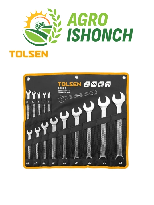 Набор комбинированных ключей TOLSEN, 14 шт (6–32 мм), CrV, DIN 3113 - 