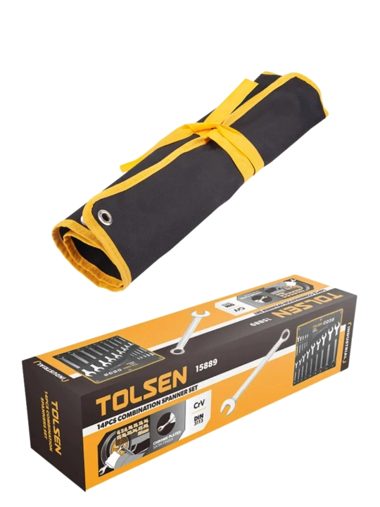 TOLSEN 14 dona kombinatsiyalangan kalitlar(ключ) to‘plami (6–32 mm), CrV po‘lat, DIN 3113