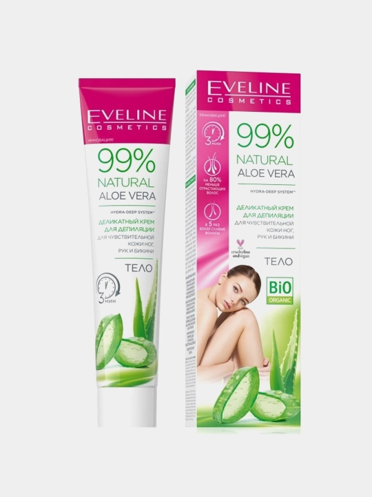 Крем-депиляция Eveline 99% Natural Aloe Vera 125 ml для чувствительной кожи - 