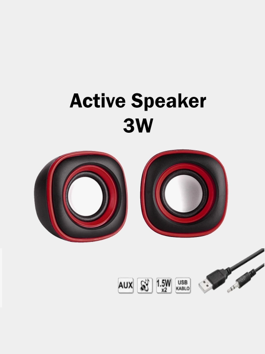 Dinamiklar ixcham faol k2037 Stereo 2.0 3w AUX + USB qora / qizil - 
