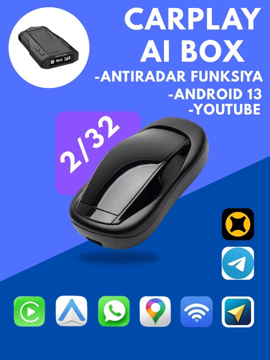 CarPlay 2×32 simsiz Apple CarPlay/Android Auto, YouTube, navigatsiya - 