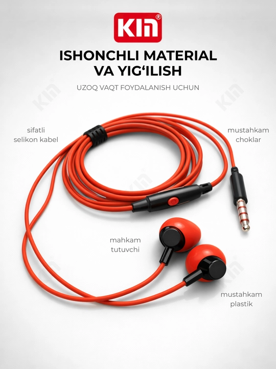Simli quloqchin KIN K815 3.5mm naushnik telefon uchun stereo audio kabel