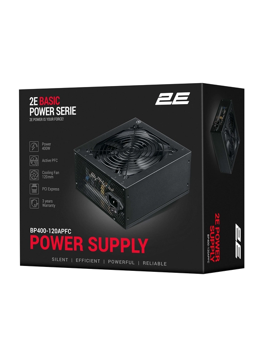 2E BASIC POWER 400 / 500 / 600 Vt quvvat bloki, ATX,80%,120 mm ventilyator, qora