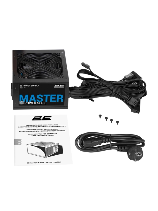 Quvvat bloki 2E Master Power 550/650/750, 80%, 80+ Oq, qora, 2E-MP550-120APFC