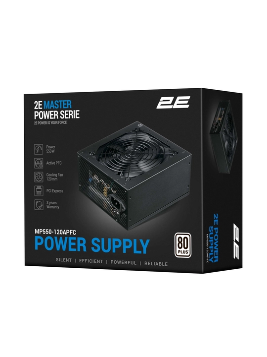 Quvvat bloki 2E Master Power 550/650/750, 80%, 80+ Oq, qora, 2E-MP550-120APFC