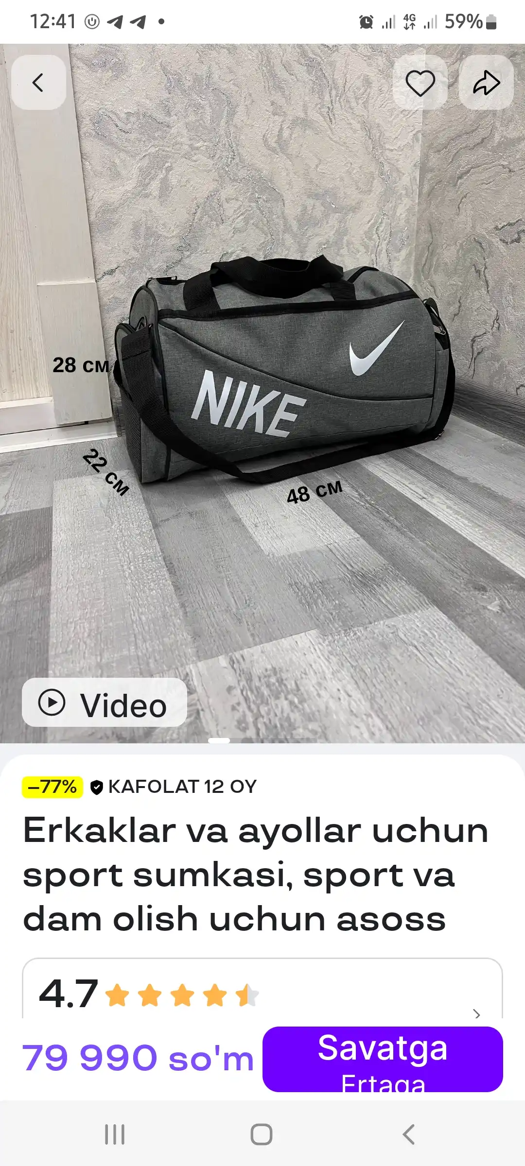 Erkaklar va ayollar uchun sport sumkasi, sport va dam olish uchun