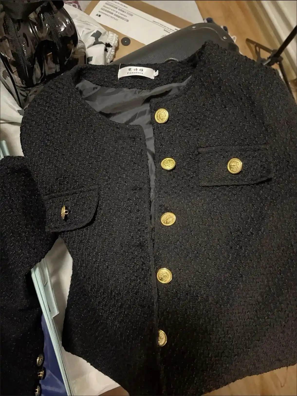 Ayollar tvit mini-jaket, uzun yeng klassik uslub  kuz, bahor uchun klassik kostyum