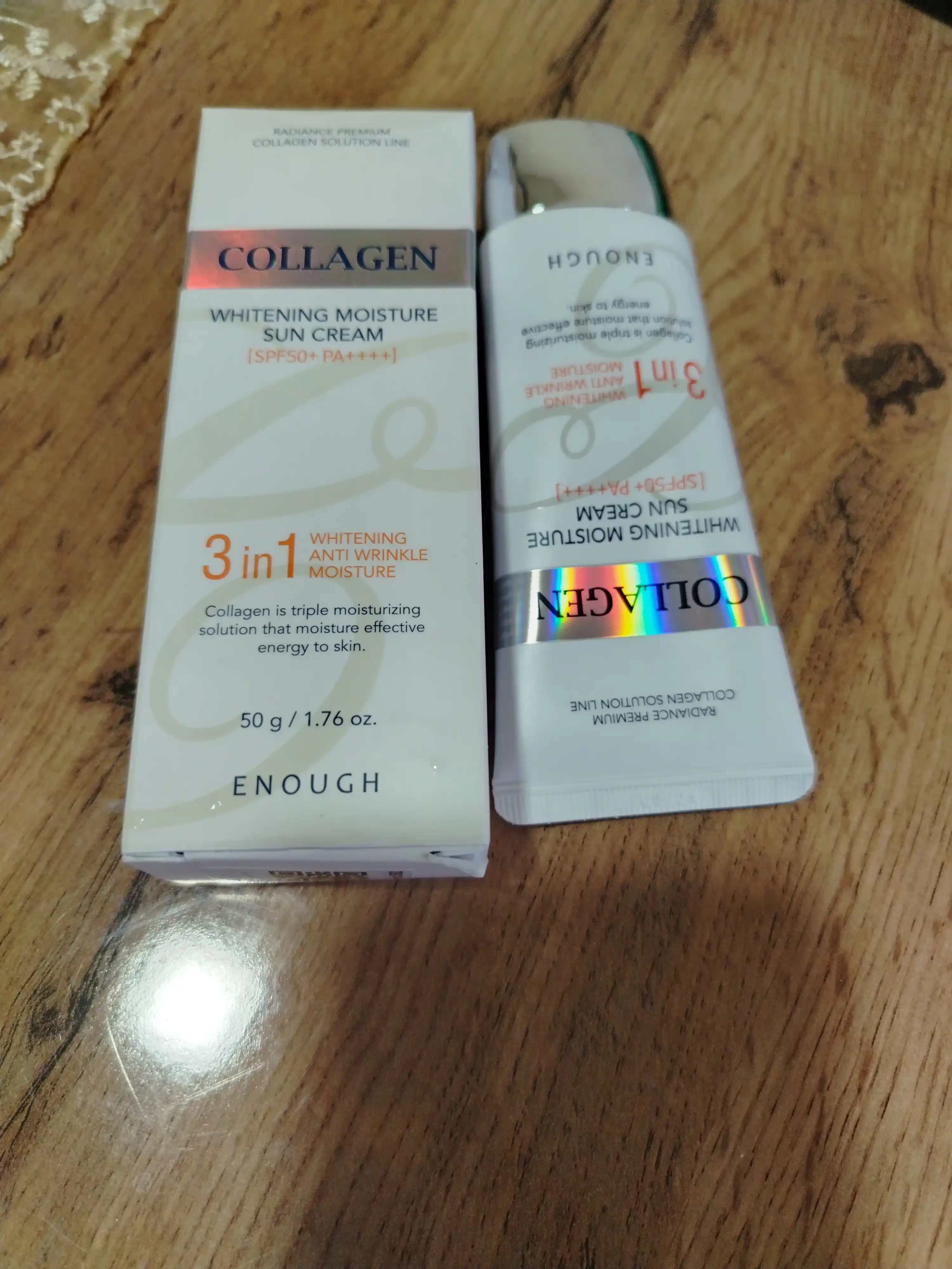 Солнцезащитный крем Enough 3 in 1 Whitening Sun Cream SPF50/PA+ с морским коллагеном, 50 мл