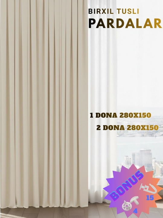 Parda quyoshdan himoya qiluvchi, 280x150 sm, bir rangli shtora yotoqxona va zal uchun - 