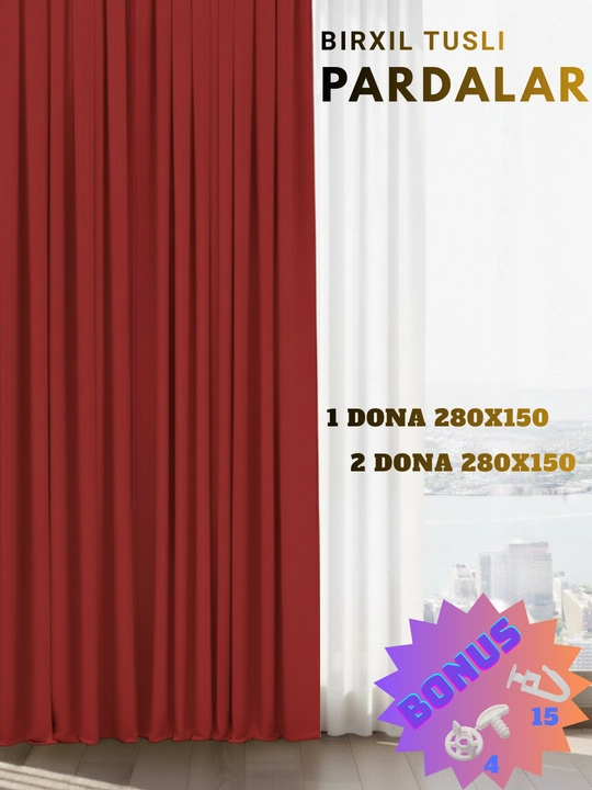 Parda quyoshdan himoya qiluvchi, 280x150 sm, bir rangli shtora yotoqxona va zal uchun - 