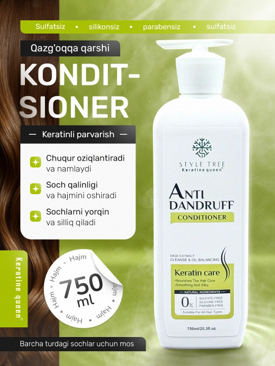 Keratin Queen кондиционер против перхоти, с экстрактом шалфея, уход за кожей головы, 750 мл