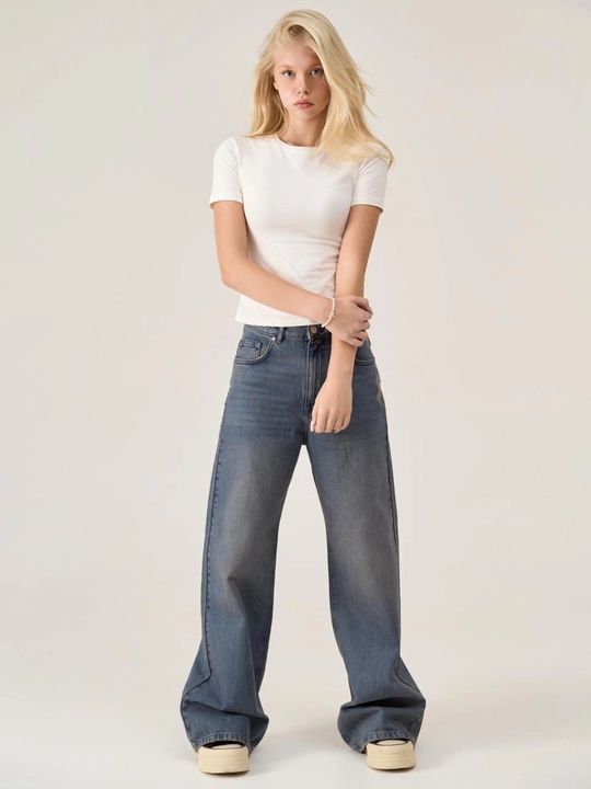Wide Leg Light Blue Denim jinsi shim - 