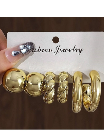 Женский набор серёг, разный дизайн, fashion jewelry, 3 пары в одном комплекте — MIAUZ-ZIRAK04-БЕЖМЕЛ