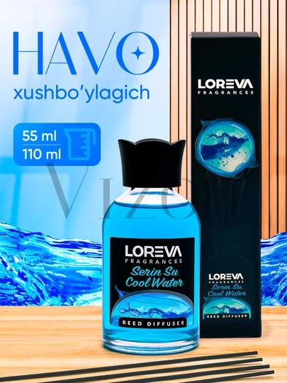 Ароматизатор для дома Loreva, диффузор с палочками, 110 мл — V1ZON-LOREVA-ЛАЗУР-110 ml