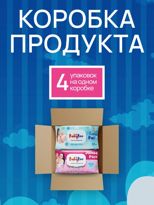 BabyBoo, Blue and Pink nam bolalar salfetkalari, 480 dona
