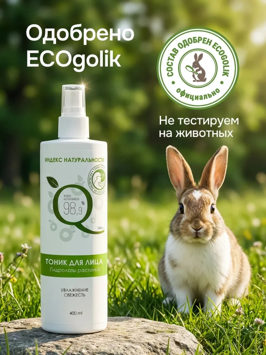 TABIIYLIK INDEKSI, namlovchi va tozalovchi yuz tonigi, 400 ml