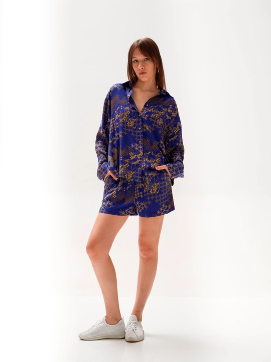 Ayollar uchun pijama Oblique, paxtadan, shortilar bilan - 
