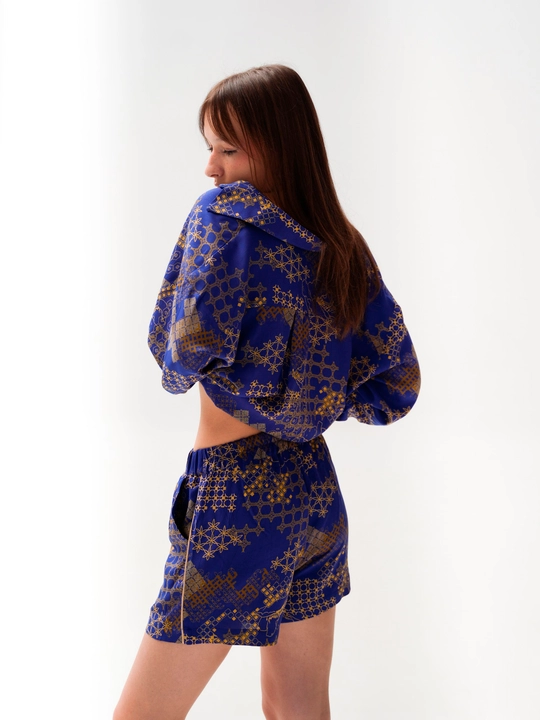 Ayollar uchun pijama Oblique, paxtadan, shortilar bilan