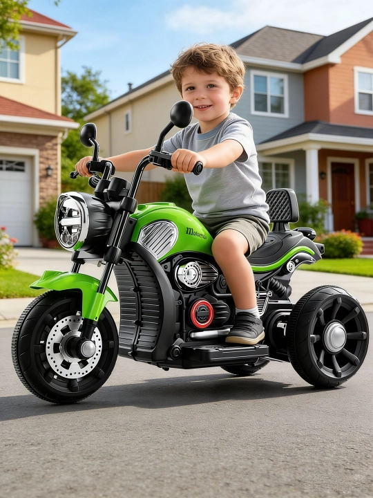 2–9 yoshli bolalar uchun mos keladigan, Bluetooth musiqaga ega elektr mototsikl