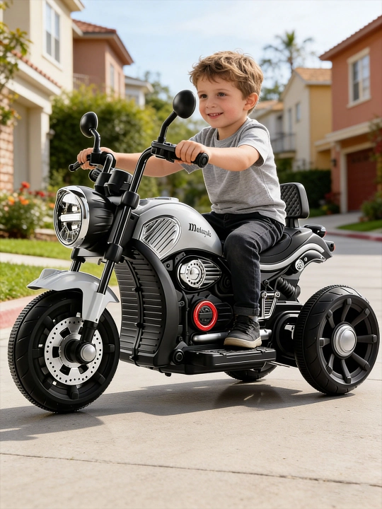 2–9 yoshli bolalar uchun mos keladigan, Bluetooth musiqaga ega elektr mototsikl