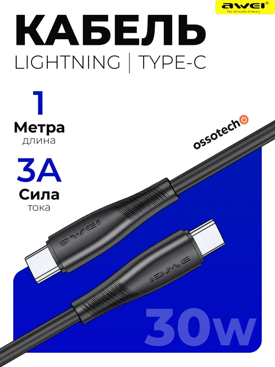 Кабель быстрой зарядки Type-C 60W для смартфонов Айфон, усиленный, медные жилы, 1 метр - 