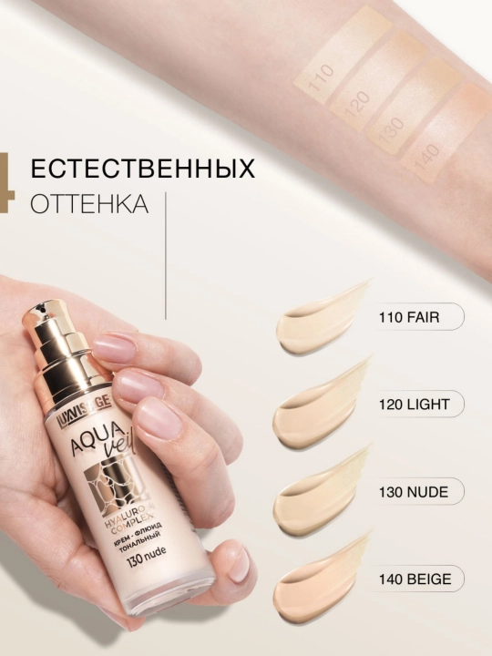 Yuz uchun namlovchi tonal krem, yengil tanalka Luxvisage AQUA veil HYALURON COMPLEX