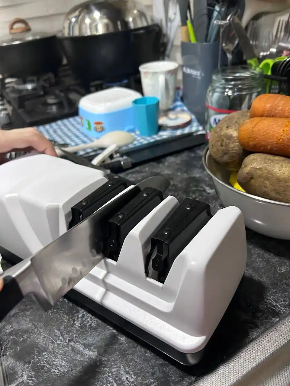Точилка для ножей электрическая кухонная профессиональная, 3 этапа заточки