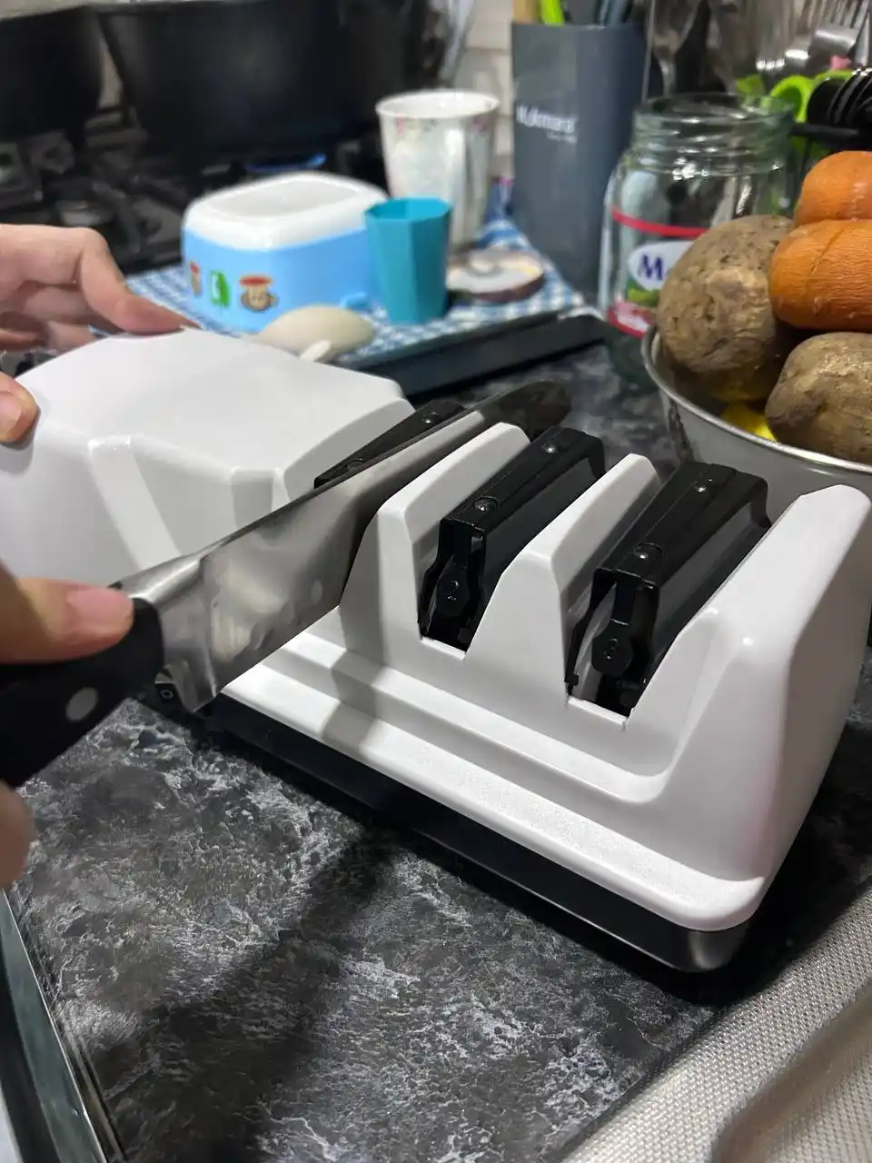 Точилка для ножей электрическая кухонная профессиональная, 3 этапа заточки
