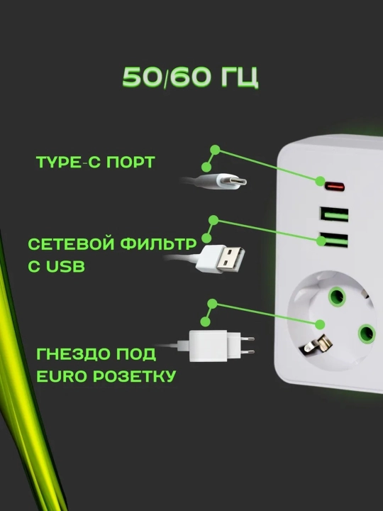 Tarmoq filtri, simsiz quvvatlash, USB, Type-C uzaytirgich, troynik, ko‘chirish, pilot, rozetka