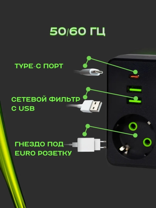 Сетевой фильтр, беспроводная зарядка, USB, Type-C удлинитель, тройник, переноска, пилот, розетка