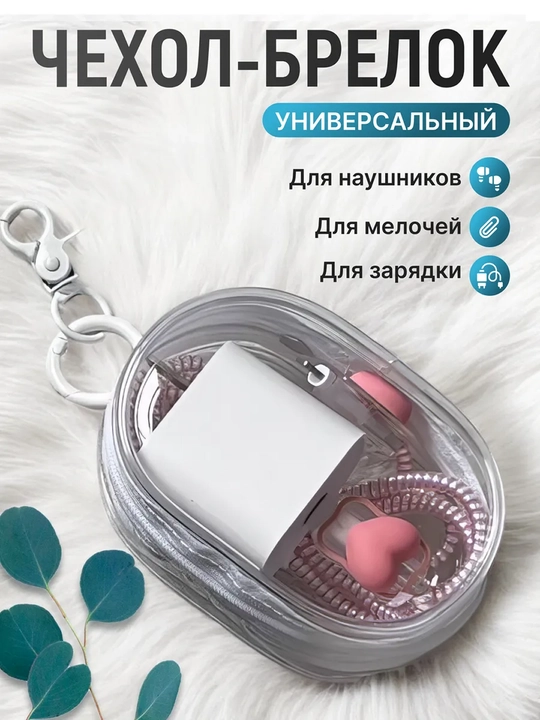 Чехол-брелок для зарядки на молнии, косметичка-органайзер для кабелей и аксессуаров - 