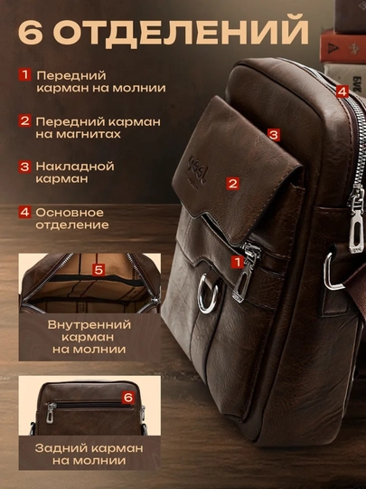 Мужская стильная сумка через плечо (кроссбоди) из экокожи