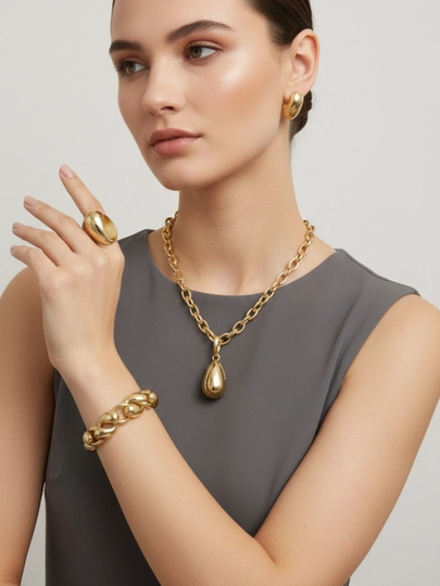 Комплект украшений в стиле Vancleef, Messika, Bvlgari, серьги, кольцо, браслет, цепочка — XULUX-KLEVER-МЕНТОЛ